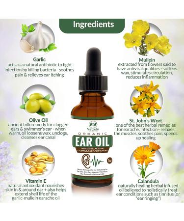 Organic Ear Oil for Ear Infections - Natural Eardrops for Prevention & Relief - Made in USA with Mullein, Garlic, Calendula - for Adults, Babies, Children, Pets - Buy Online on GoSupps.com