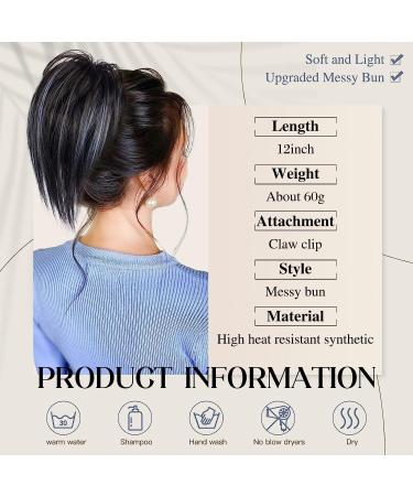 PORSMEER 10 Ombre Blue Claw Clip Ponytail Hair Extension for Women - Natural Straight Tousled Updo Bun Chignon - Buy Online on GoSupps.com