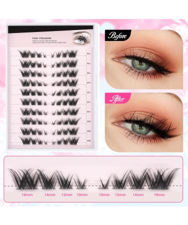 DIY Individual Lash Extension Kit - Fluffy Mink Fox Eye Lashes - Natural Look - 80pcs 10pairs - X-Cluster Lashes Kit 8-16MM - Buy Online on GoSupps.com