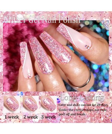 Glitter Gel Nail Polish - Jelly Nude Gel Nail Polish Long Lasting Uv Nail Polish - Breathable Pink Nail Varnish - Clear Nail Polish Easy to Apply - DIY Home Salon Nail Art Women Girls(Glitter pink) - Buy Online on GoSupps.com