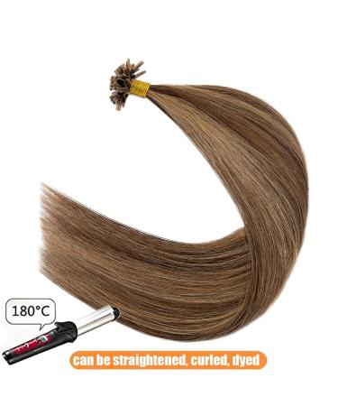 Elailite Bonding Extensions - 100% Human Hair Keratin U-Tip Hair Extensions 22 #4P27 Medium Brown/Honey Blonde - 50g (1g/strand) - Buy Online on GoSupps.com