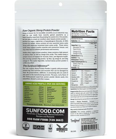 Sunfood Superfoods Hemp Protein Powder - Raw  Organic  Natural Flavor. 100% Pure Single Ingredient Plant-Based Protein Powder. Rich in Dietary Fiber and Amino Acids. Vegan  Gluten-Free. 8 oz Bag Hemp Protein 8 Ounce (Pack  - Buy Online on GoSupps.com