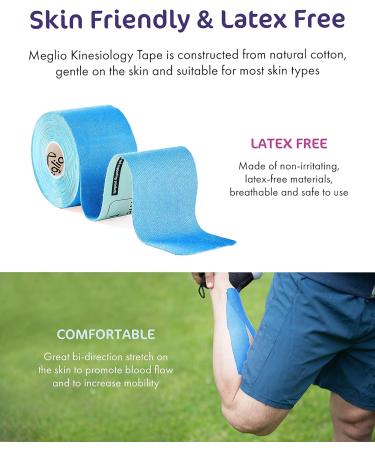 Meglio Kinesiology Tape - Uncut 5 Metre Roll - Therapeutic and Hypoallergenic - For Muscle Support & Sports Injury Recovery - Breathable & Waterproof - Knee Ankle & Wrist - Long Lasting Adhesive Blue - Buy Online on GoSupps.com