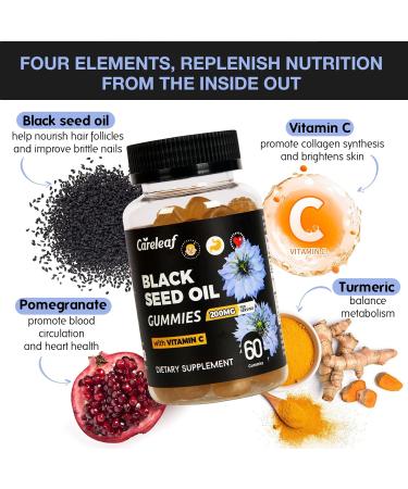 Black Seed Oil Gummies with Turmeric & Pomegranate | 200mg Antioxidant Supplement for Immune Support, Skin & Heart Health | Vitamin C Enriched for Hair & Nails | Natural Vegan Gummy - Buy Online on GoSupps.com