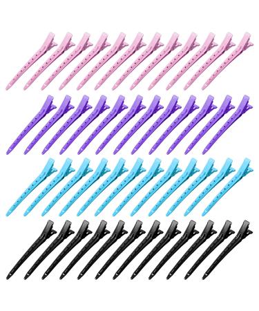 48 Pcs Duck Bill Clips  Bantoye 3.35 Inches Rustproof Metal Alligator Curl Clips with Holes for Hair Styling  Hair Coloring  4 Colors