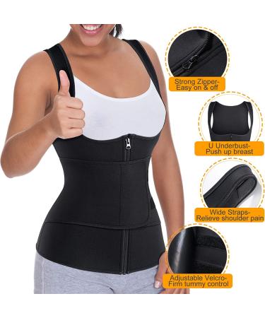 GAODI Women Waist Trainer Vest Black Neoprene Sauna Tank Top - Medium, Zipper Closure, Body Shaper for Weight Loss - Buy Online on GoSupps.com