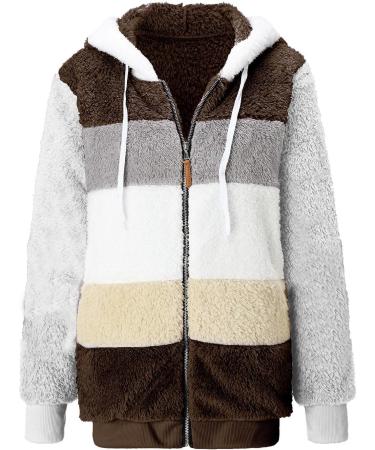 Shop Hanxiulin Fleece Plush Jacket for Women | Warm & Fluffy Zipper Cardigan in Color Variants - Oversized Outdoor Coat | Elegant 3XL Brown Winter Jacket - Buy Online on GoSupps.com