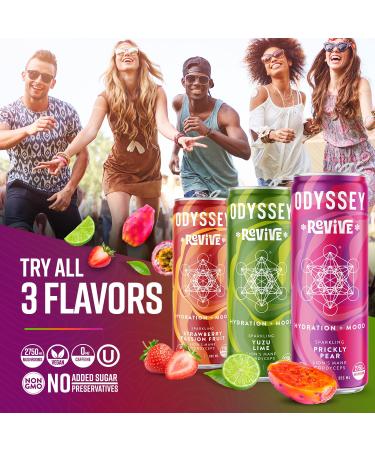 Odyssey Revive Sparkling Hydration Drink - Caffeine Free Vegan Non-GMO With L Theanine Lions Mane & Cordyceps - 12 Fl oz Variety Pack - Buy Online on GoSupps.com