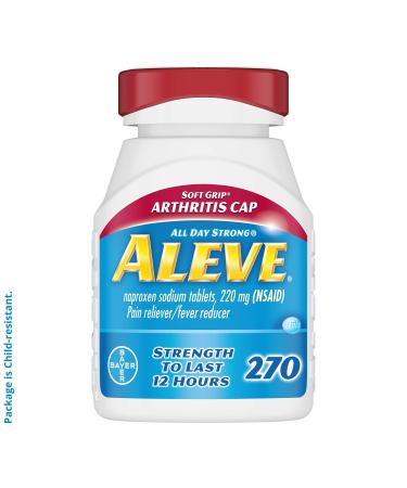 Aleve Soft Grip Arthritis Cap Tablets, Fast Acting All Day Pain Relief for Headaches, Muscle Aches, and Fever Reduction, Naproxen Sodium Capsules, 220 mg, 270 Count