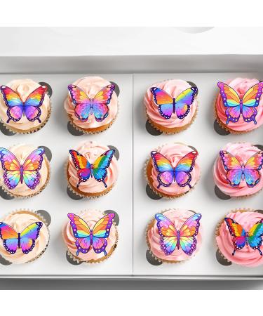 24 x Pre-Cut Beautiful Colourful Multicolour Butterflies Edible Wafer Rice Paper Cupcake Cake Dessert Toppers Birthday Pride LGBT Party Wedding Decorations Butterfly - Buy Online on GoSupps.com