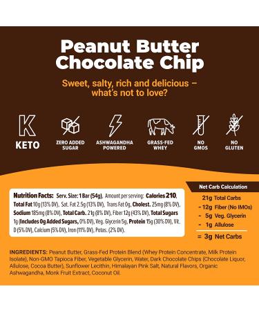 Atlas Mind + Body Keto Protein Bar - Peanut Butter Chocolate Chip (10 Count) | Low Carb, High Fiber, Low Sugar, Organic Ashwagandha Meal Replacement Bar - Buy Online on GoSupps.com