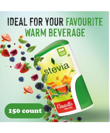 Castello since 1907 Stevia Sweetener Tablets | 150 Tablets/Servings | 1 tablet 1 teaspoon of sugar | Zero Calorie Sugar Substitute | 0 Calories - Low Glycemic Index - 0 Net Carbohydrates - Keto - Buy Online on GoSupps.com