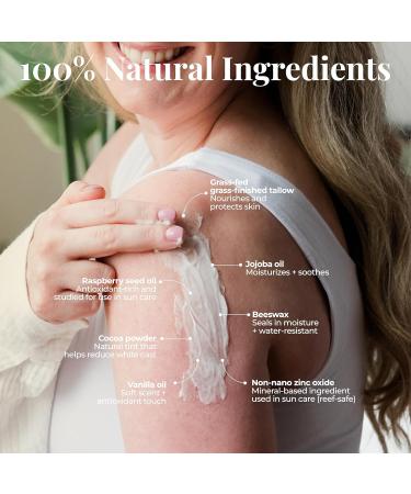 Amallow - Tallow Sun Balm with Zinc Oxide Tinted Mineral Sun Balm with Cocoa Powder Natural Non-Nano Zinc Oxide Organic Oils No White Cast Handcrafted in the USA 4 oz - Buy Online on GoSupps.com