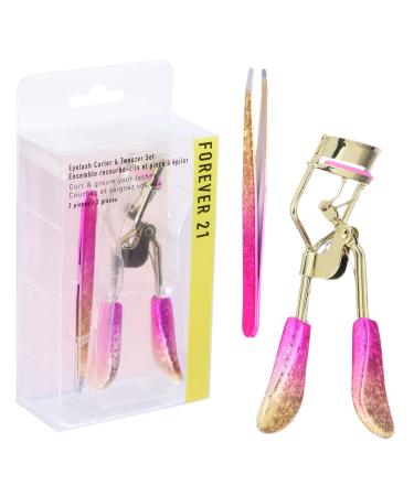 Forever 21 Eyelash Curler & Tweezer Set - 2pc Lash Kit w/Precision Lash Curler & Lash Tweezers for Eyelash Strips | False Eyelash Applicator Tool Kit