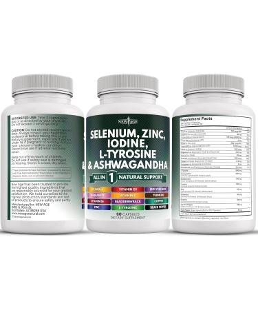 NEW AGE Selenium Zinc Iodine L Tyrosine Ashwagandha - Supplement for Women and Men with Bladderwrack Turmeric Silica Kelp Schisandra - 120 Count 60 Count (Pack of 2) - Buy Online on GoSupps.com