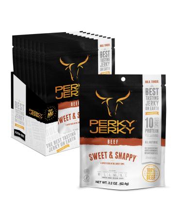 Perky Jerky Sweet and Snappy 100% Grass Fed Beef Jerky 2.2oz - Pack of 12