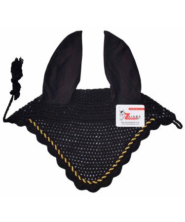 Zainee Sports Crochet Fly Hood with Comfortable Lycra Ears Horse Ear Bonnet Net Hat Fly Veil Hand Made (FULL BLACK) FULL BLACK