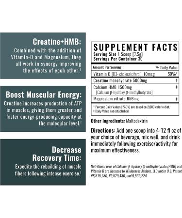 Wilderness Athlete Creatine HMB - Micronized Creatine Monohydrate Powder with Vitamin D3 | Best Creatine Supplement for Men & Women - Buy Online on GoSupps.com
