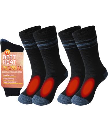 AWLE Warm Thermal Socks, Unisex Thick Insulated Heated Heavy Fuzzy Winter Crew Socks 1/2 Pairs 2pc Black/Gray Medium