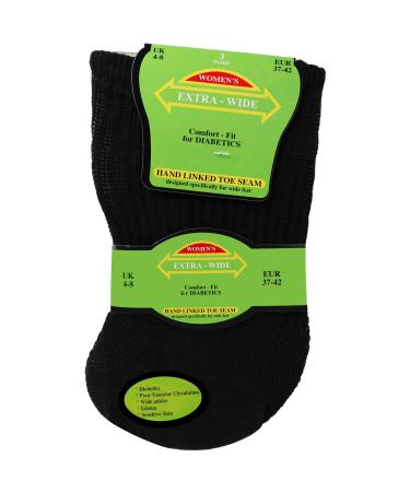 Women's Extra Wide Comfort Fit Diabetic Travel Socks (3 Pair Pack) One Size Black
