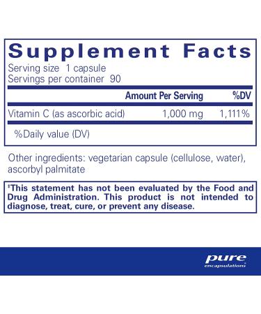 Pure Encapsulations Ascorbic Acid Capsules | 90 Count Vitamin C Supplement for Antioxidant Defense, Immune Support & Vascular Integrity | Standard Packaging - Buy Online on GoSupps.com