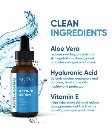 Retinol Serum with Hyaluronic Acid, Vitamin E, and Aloe Vera - Anti-Aging, Dark Spot Corrector, Collagen Booster, Acne Treatment - 4oz - Buy Online on GoSupps.com