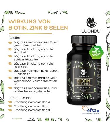 High Dosed Biotin 10 000 mcg - 365 Vegan Tablets for Hair Skin & Nails | Zinc & Selenium Complex | International Shipping - Buy Online on GoSupps.com