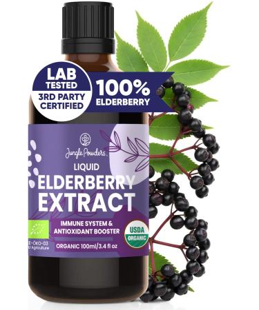 Organic Elderberry Syrup USDA Certified 3.4 fl oz Bottle Liquid Sambucus Elderberry Immune Support Supplement for Kids and Adults Alcohol-Free European Origin Elderberries Extract High Bioavailability Elderberry 3.4 Fl Oz (
