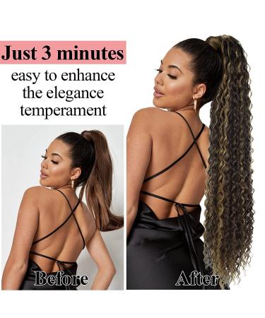 30-Inch Clip-In Drawstring Ponytail Extensions - Dark Brown & Blonde Highlights #P427 - Buy Online on GoSupps.com