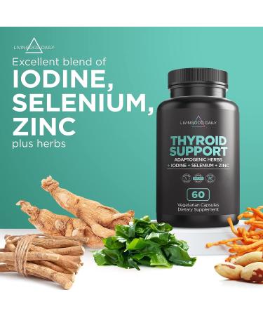 Livingood Daily Natural Thyroid Support - Thyroid Supplement with Ashwagandha, Iodine, Selenium & More - 60 Capsules - Buy Online on GoSupps.com
