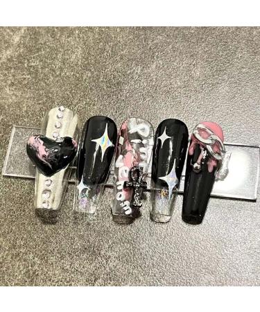 Temperament Enhancement Nail Patch Anti-French Stars Love Europe and The United States Spice Girls Black Powder Hand-Customized Wearing Nail Products Fake Nails Patch (10 Pieces) (Size : L) Large