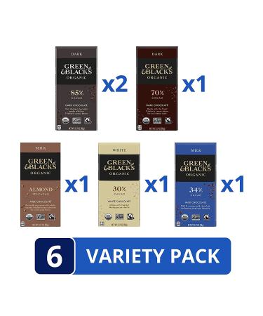 Green & Black's Chocolate Gift Set - 85% Dark, 70% Dark, Milk with Almonds, White - 6 Organic Bars - Buy Online on GoSupps.com