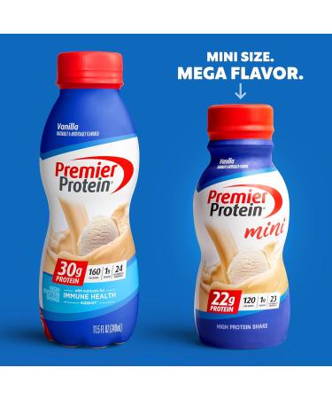 Premier Protein Shake MINIs Vanilla 22g Protein 120 Calories Pack of 12 & Powder Vanilla Milkshake 30g Protein 17 Servings 23.3 Ounces - Buy Online on GoSupps.com