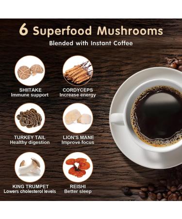 Mushroom Coffee 6 Adaptogenic Mushrooms with Lion's Mane Cordyceps Turkey Tail & More Instant Mushroom Coffee for Focus Energy Immune & Digestion Support 6.35 Ounce (Pack of 1) - Buy Online on GoSupps.com
