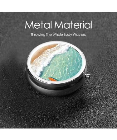 Romantic Beach Pattern Round Pill Box | 3 Compartment Travel Medicine Organizer | Mini Decorative Pocket Purse for Vitamins & Tablets - Buy Online on GoSupps.com