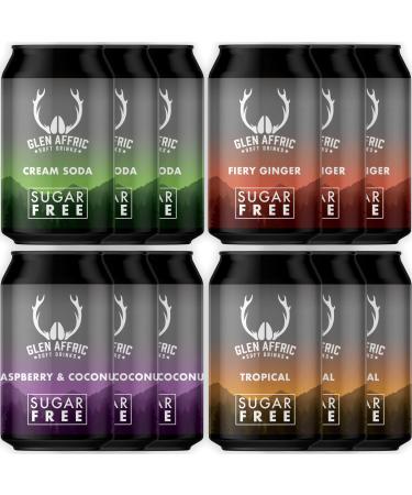 Glen Affric Sugar Free Soft Drink (330ml x 12 Cans Mixed) - Non Alcoholic Fizzy Drinks - Zero Calorie Soft Drinks Multipack - Flavoured Soda Water Non Alcoholic Drinks (2024 Mixed Case)