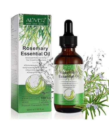 Rosemary Essential Oil for Hair Growth, 100% Pure Organic Rosemary Oil for Eyebrow and Eyelash, Nourishes The Scalp, Improves Blood Circulation,Rid of Itchy & Dry Scalp, Hair Loss Treatment 60ML