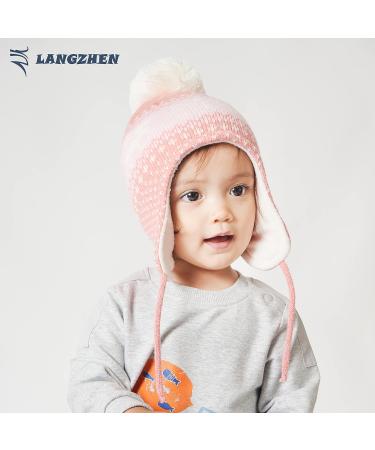 LANGZHEN Toddler Winter Hat Earflap Knit Cap, Fleece Lined Beanie for Baby Boys Girls 1-2 Years - Deer-Pink - Buy Online on GoSupps.com