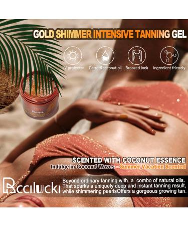 Golden Shimmer Tanning Gel-Browning Tan Accelerator-Hydrating Bronze Enhancer with Carrot & Coconut | Tanning Cream for Sun/Tanning Bed Use (5 Fl Oz) - Buy Online on GoSupps.com