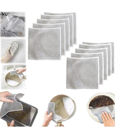 2-in-1 Stainless Steel Scrubber Double Stainless Steel Scrubber Thickened Home Stainless Steel Scrubber Kitchen Cleaning Scrubber Multipurpose Wire Dishwashing Rags for Wet and Dry 10pcs