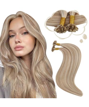 Moresoo Bondings Extensions Real Hair 1g Blond Hair Extensions Bondings Remy Strands Pre Bonded Nail Tip Hair Extension Real Hair Goldblond With Blond #P14/613 50g 50cm 2.U-tip #14/613