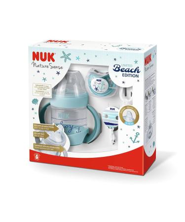 Nuk Nature Sense Beach Set - Drinker Bottle Silicone Pacifier & Chain for 6-18 Months - Eco-Friendly & Safe Green Baby Essential - Buy Online on GoSupps.com
