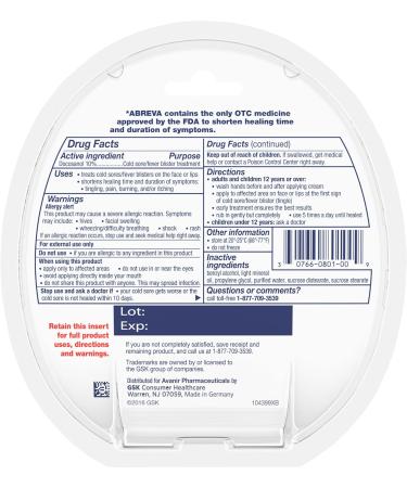 Abreva Cold Sore Treatment Cream - Medium Size 0.07 oz - Buy Online on GoSupps.com