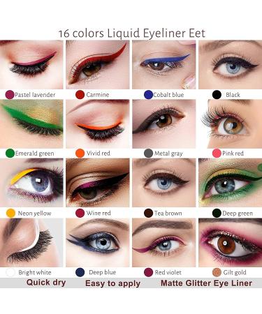 16-Color Matte Liquid Eyeliner Set | Neon Rainbow Colored Eyeliner Pencils | High Pigmented & Waterproof | Long Lasting Glitter Eyes Makeup Kit - Buy Online on GoSupps.com