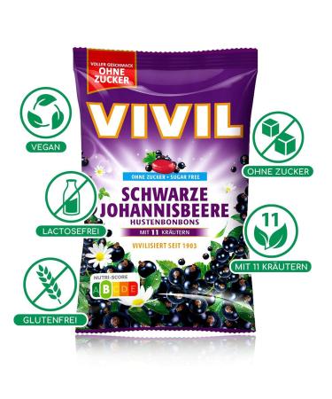 Vivil Black Currant Cough Candies with 11 Herbs - Sugar-Free Vegan 15 Bags of 120g Each - Buy Online on GoSupps.com