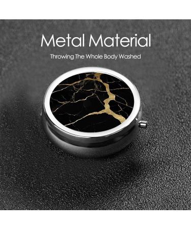 Black Gold Marble Mini Round Pill Box - 3 Compartment Travel Organizer for Medicine | Portable Pill Case for Home & Office - Buy Online on GoSupps.com