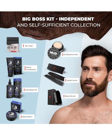 Bossman Big Boss Beard Care Kit - 7-Piece Grooming Set for Men | Jelly Beard Oil Conditioner Balm & More (Royal Oud) - Perfect Mustache Kit - Buy Online on GoSupps.com