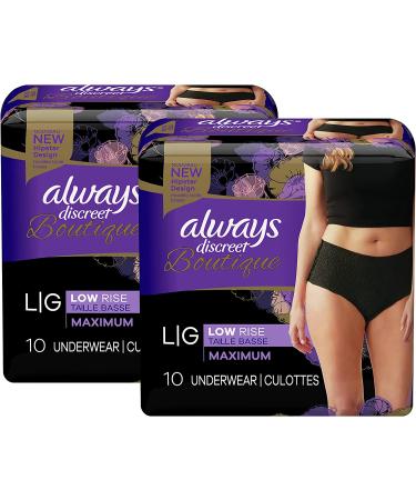 Always Discreet Boutique Incontinence & Postpartum Underwear, Large, Black - 20 Count - Buy Online on GoSupps.com