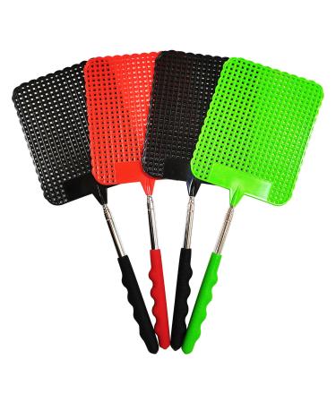 Dr. Dakota 4Pcs Telescopic Fly Swatters, 29in Long Heavy Duty Retractable Manual Plastic Fly Swatter, Premium Extendable Flyswatter with Long Stainless Steel Pole, Pack of 3 Assorted Colors