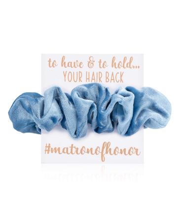 Velvet Bridesmaid Proposal Gift Scrunchies - To Have and To Hold Your Hair Back Foil Gift Cards (Matron of Honor  Dusty Blue) DustyBlue